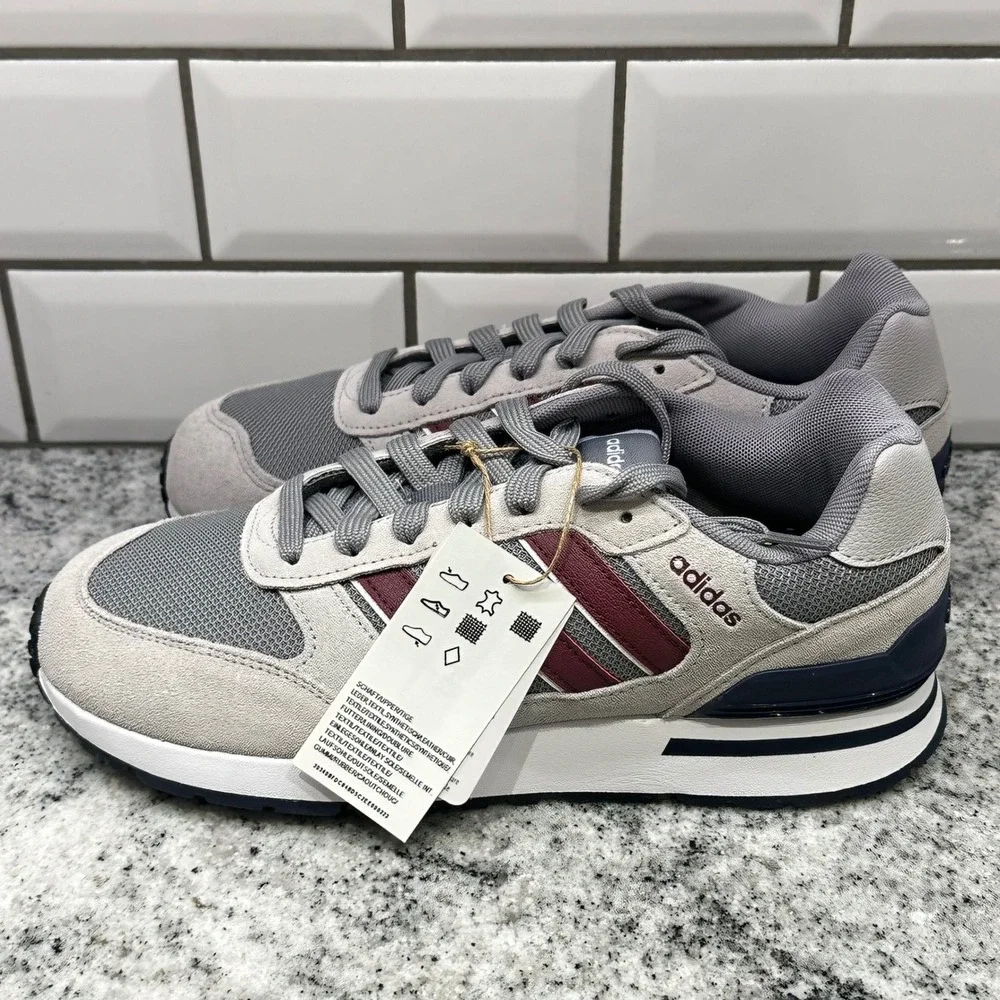 Adidas Mens 7 Run 80s Sneakers Grey Burgundy ID1882 Retro Running Lifestyle Shoe